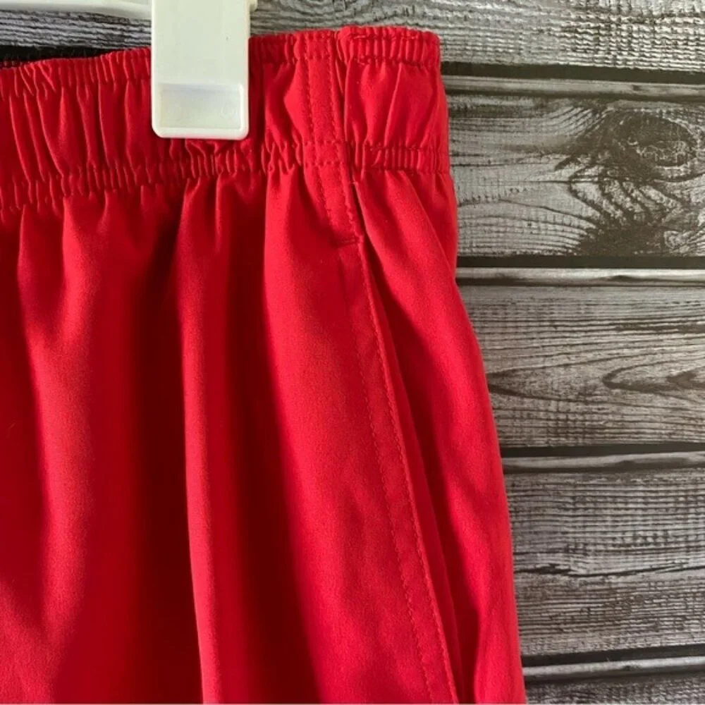 Nike‎ Men's Swim Trunks Size L Red Black Drawstring Waist Pockets Logo